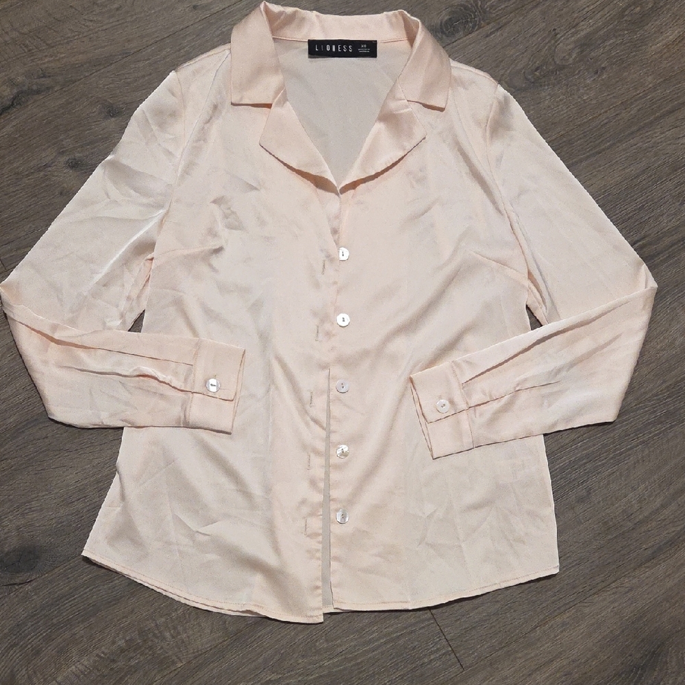 Lioness Champagne Satiny Button-Up Blouse